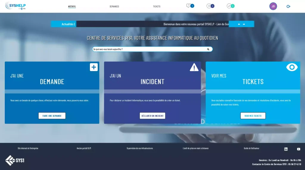 Outil de ticketing SYS1 - Assistance utilisateurs